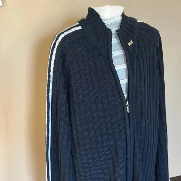 Y2K, vtg Chunky knit cable zip ,sweater,jacket,NEW ,blue,preppy - Picture 3 of 12